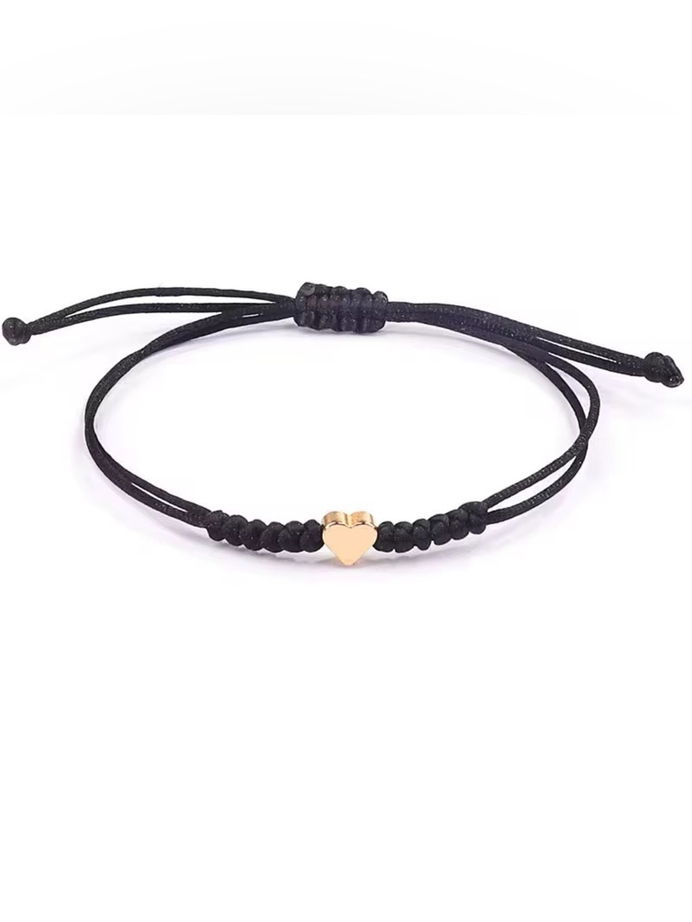 Minimalist Black Cord Bracelet with Gold Heart Charm